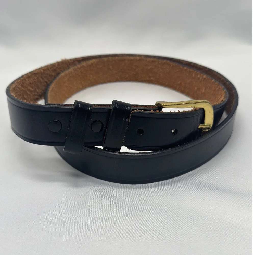 Premier Men's Black Genuine Leather Belt Size 46 Gold Tone Buckle Dress‎ Casual